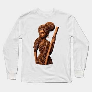 Afrocentric Woman Wooden Carving Long Sleeve T-Shirt